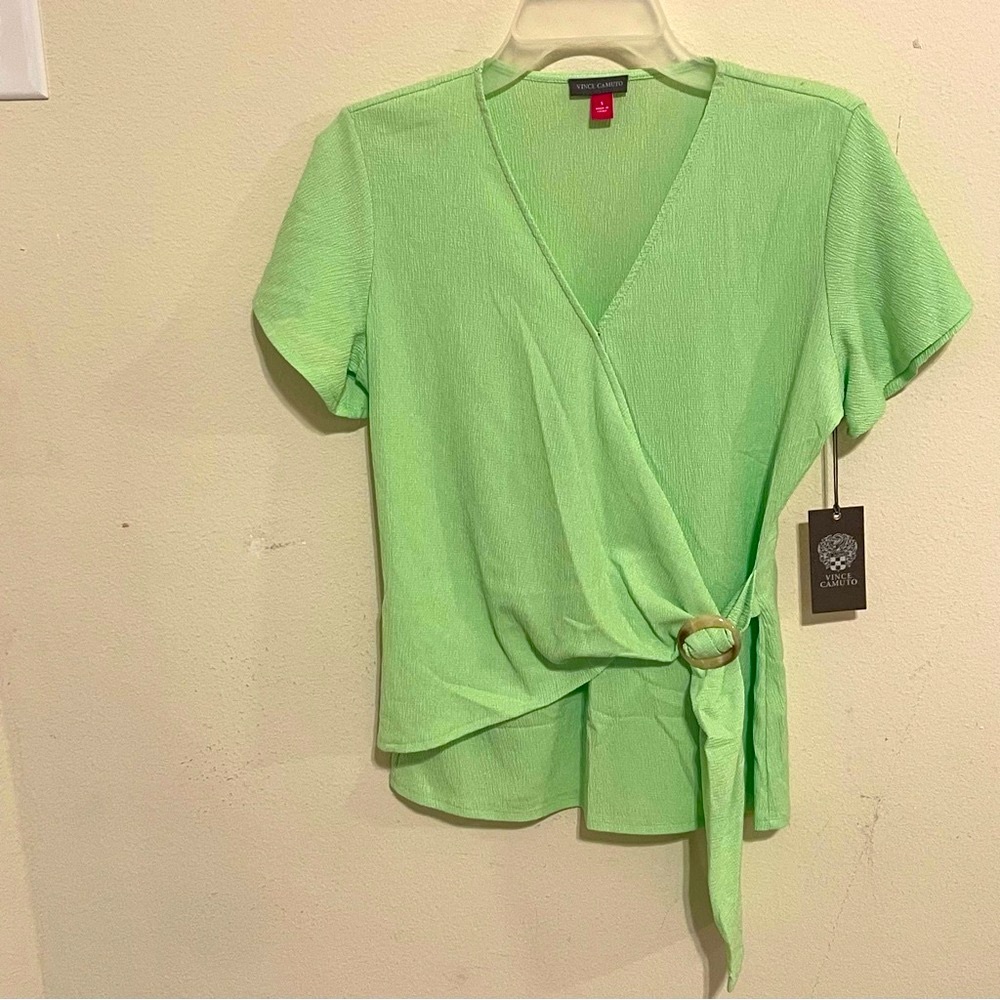 Vince Camuto Women’s Mint Green Short Sleeve Wrap Blouse with Tie Front / S